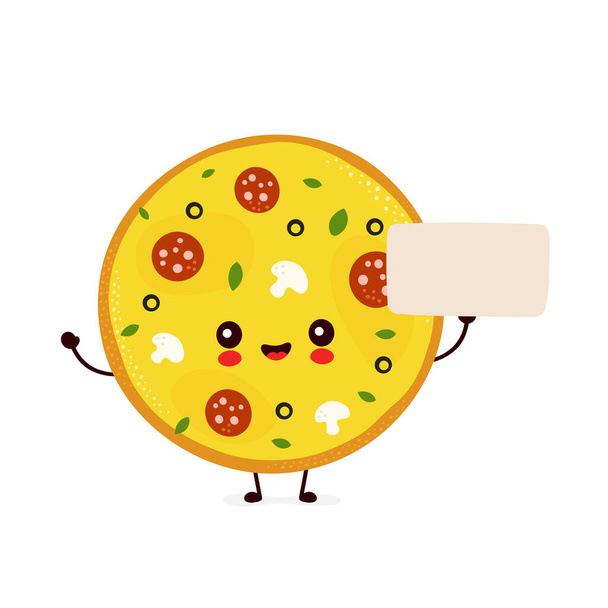 Leuke vrolijke lachende pizza met leeg bord - Vector, afbeelding
