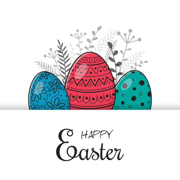 Concept of an Easter greeting card with hand drawn eggs. Vector - Vector, Image