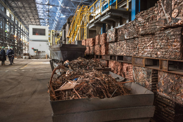 Copper scrap prepared for recycling at the copper smelter - Photo, Image