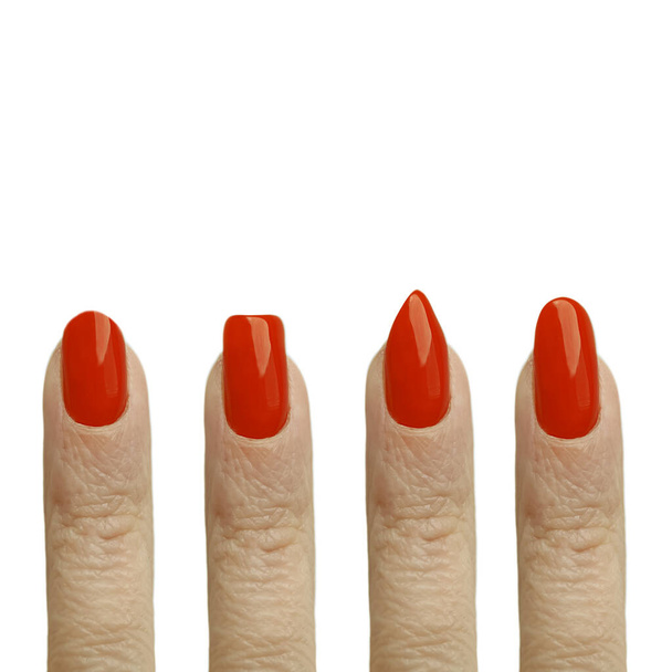 red finger nail isolated on white background, shape of nails - Photo, Image