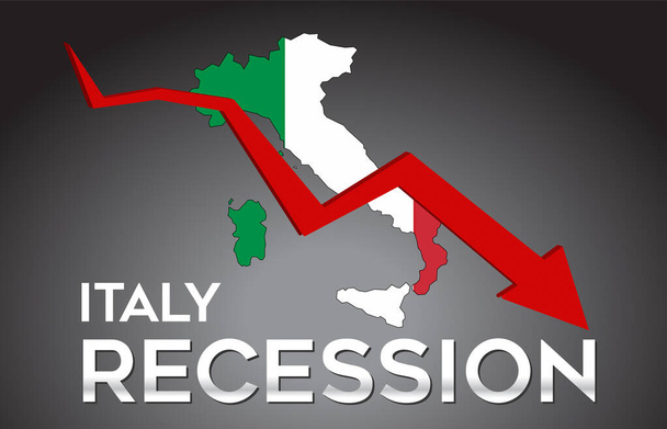Italian kartta Taantuma Talouskriisi Creative Concept with Economic Crash Arrow Vector Illustration Design
. - Vektori, kuva