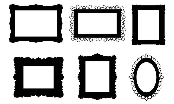 Set of black silhouettes picture frame isolated on white background. Vector illustration - Vector, Image