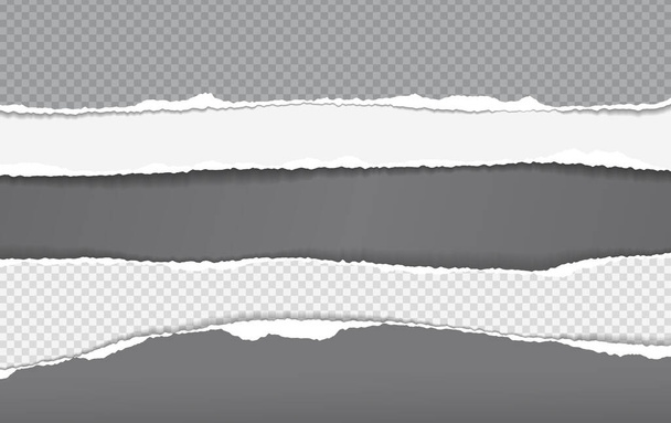 Trozos rasgados y rasgados de papel cuadrado horizontal blanco y negro con sombra suave están sobre fondo gris oscuro para texto. Ilustración vectorial
 - Vector, Imagen