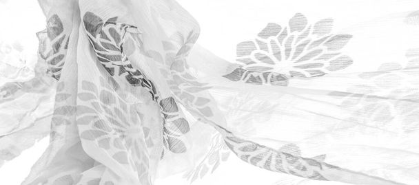 Textuur, achtergrond, patroon, sensaties, witte bloemen. Foulard is een lichte stof van zijde of een mix van zijde en katoen, hetzij twill, hetzij effen geweven..  - Foto, afbeelding