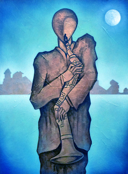 Kübist sürrealizm müzisyen figürü modern soyut tasarımı boyuyor - Fotoğraf, Görsel
