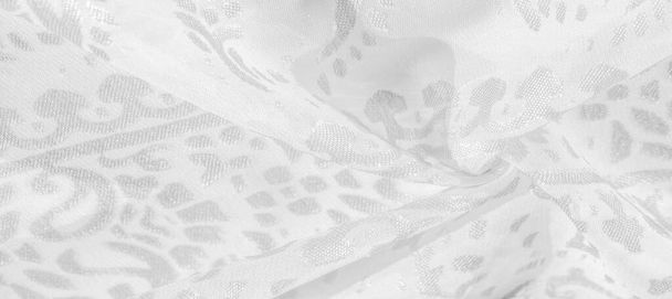 Textura de la imagen, colección, tela de seda, bufanda de mujer, pastel blanco lavanda sobre un fondo blanco, - Foto, imagen