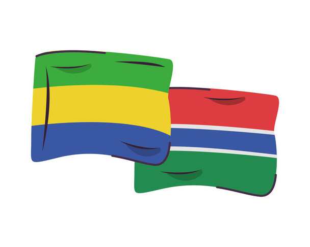Gabón y Gambia banderas países aislados icono
 - Vector, Imagen