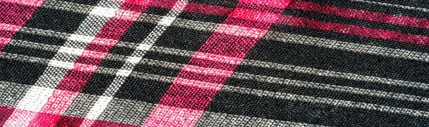 Textura, fundo, padrão, tecido culotte escocês, Preto vermelho branco xadrez, - Foto, Imagem