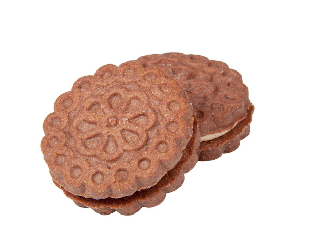 μπισκότα μπισκότων με κρέμα που απομονώνονται στο λευκό - Φωτογραφία, εικόνα