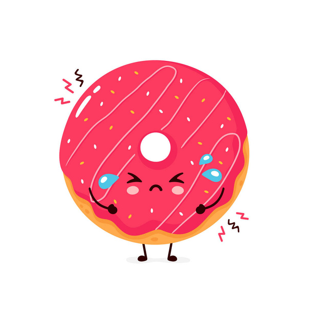 Cute sad cry donut. Vector flat - Vector, Image