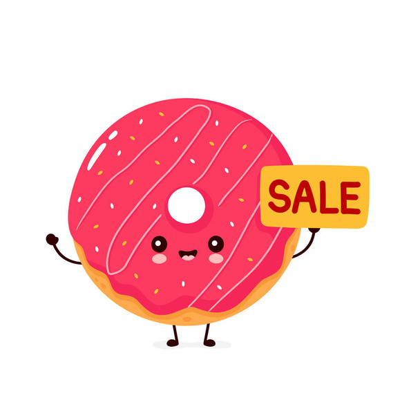 Söpö onnellinen hymyilevä donitsi myytävänä merkki
 - Vektori, kuva