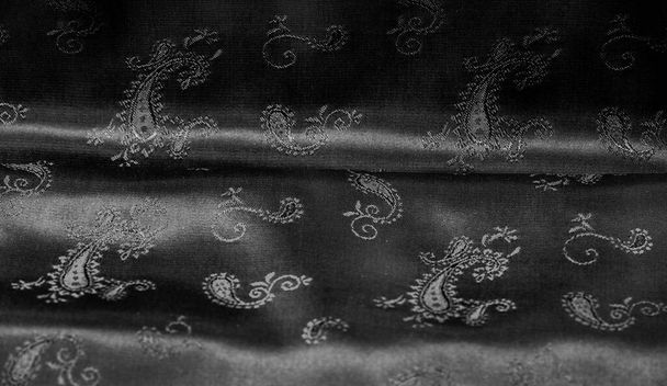 Texture, tissu en mousseline de soie noire avec imprimé paisley. fabuleux tissu doux et sombre, avec un beau motif paisley en gris, il serait tout aussi beau pour votre conception, papier peint, affiches
 - Photo, image
