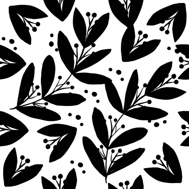 Seamless floral pattern. Stylish repeating texture. Repeating texture with leaves. Black and White. - ベクター画像