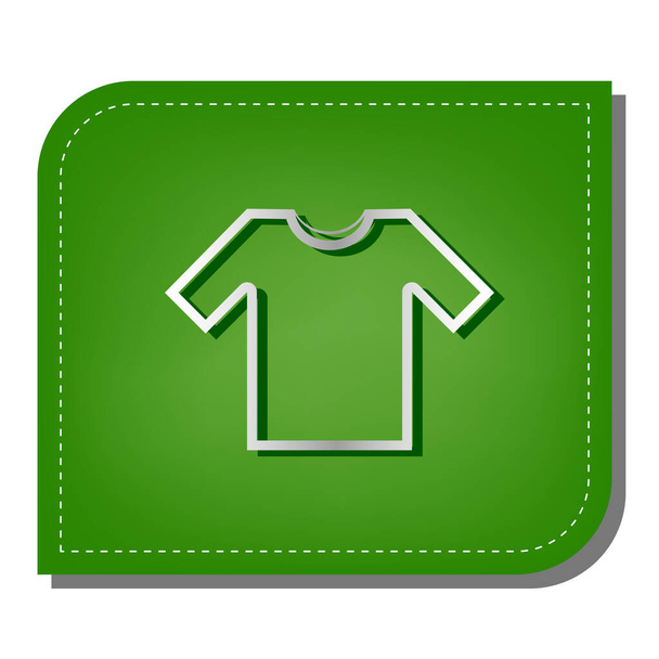 Ilustrace nápisu trička. Stříbrný gradient čára ikona s tmavě zeleným stínem na ekologických záplatovaných zelených lístků. - Vektor, obrázek