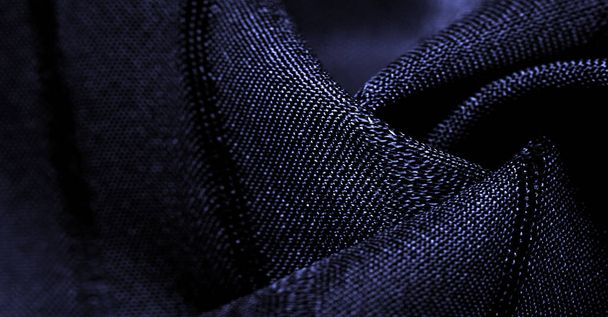 Textura, pozadí, vzor, jednoduchá modrá tkanina s liniemi. Čáry vytvořené extrakcí vlákna, - Fotografie, Obrázek