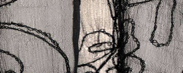 Achtergrond, textuur, patroon, zijden stof, zwart kantpatroon - Foto, afbeelding