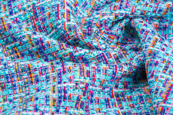 Background texture, pattern. Winter fabric, warm. big braided thread. Blue-red yellow threads. This photo will make your design the best. Wallpapers, pictures, posters. - Photo, image
