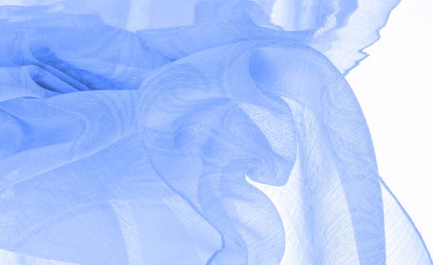 Tekstuuri, tausta, kuvio, tunne, cambric - erittäin ohut läpikuultava pehmeä merseroitu kangas, sininen aqua - Valokuva, kuva