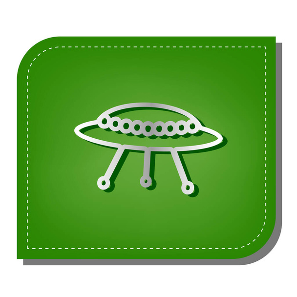 UFO yksinkertainen merkki. Hopea kaltevuus linja kuvake tummanvihreä varjo ekologinen laikullinen vihreä lehti
. - Vektori, kuva
