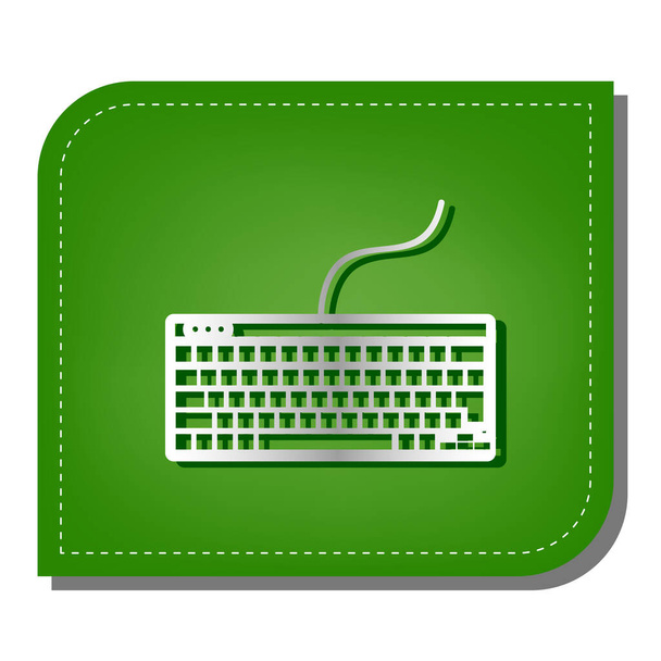 Tastatur einfaches Zeichen. Silberne Gradientenlinie mit dunkelgrünem Schatten am ökologisch geflickten grünen Blatt. - Vektor, Bild