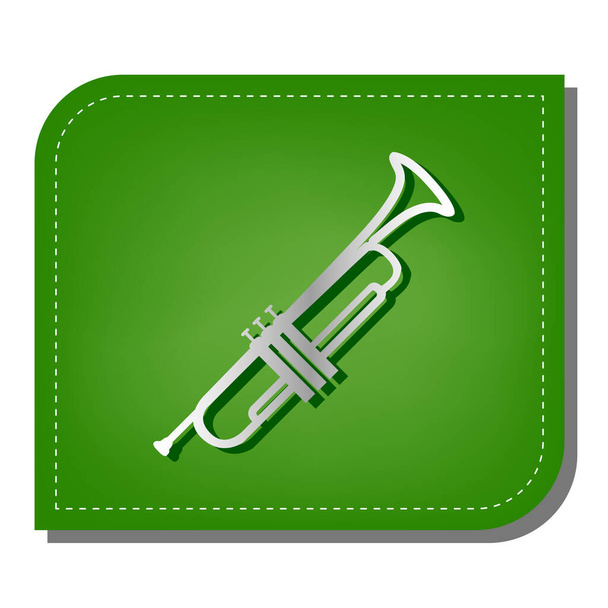 Музыкальный инструмент Знак трубы. Иконка серебряной градиентной линии с тёмно-зелёной тенью на экологически чистом зелёном листе
. - Вектор,изображение