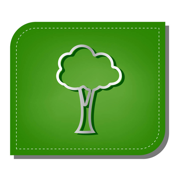 Tree sign illustration. Silver gradient line icon with dark green shadow at ecological patched green leaf. - Vector, Image