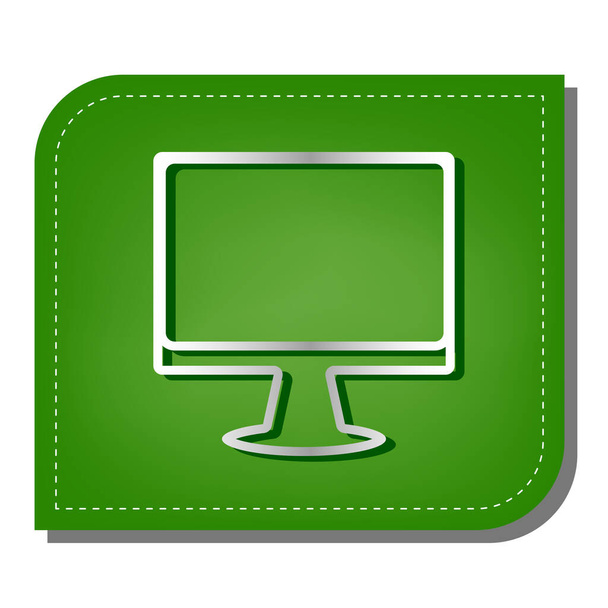 Monitor with brush sign. Silver gradient line icon with dark green shadow at ecological patched green leaf. - Vecteur, image