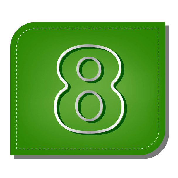 Number 8 sign design template element. Silver gradient line icon with dark green shadow at ecological patched green leaf. - Vector, Image