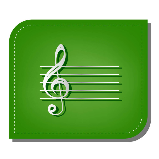 Music violin clef sign. G-clef. Silver gradient line icon with dark green shadow at ecological patched green leaf. - Vector, Image
