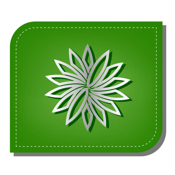 Květinová značka. Stříbrný gradient čára ikona s tmavě zeleným stínem na ekologických záplatovaných zelených lístků. - Vektor, obrázek