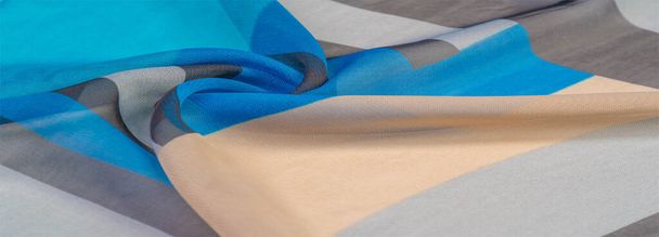 Textura, fondo, patrón de tela de seda, rombo oblongo, estampado bohemio, tela decorativa para su diseño y acentos del proyecto, multicolor Grunge azul azul beige gris
 - Foto, Imagen