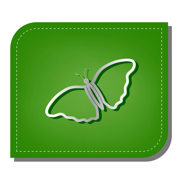 Знак бабочки. Иконка серебряной градиентной линии с тёмно-зелёной тенью на экологически чистом зелёном листе
. - Вектор,изображение