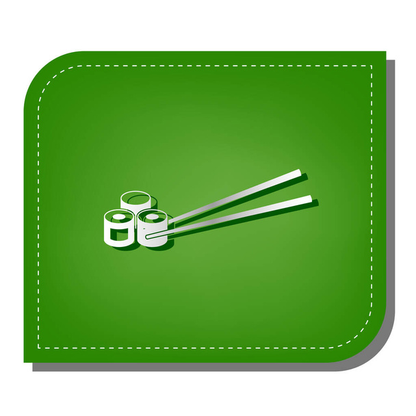 Sushi Rolls-szal. Ezüst gradiens vonal ikon sötétzöld árnyalatú ökológiai foltos zöld levél. - Vektor, kép