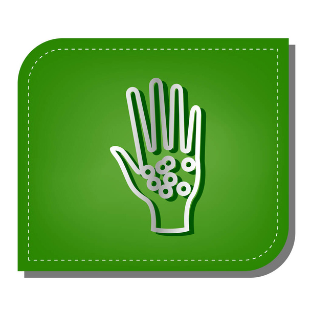 Schmutzige Hände unterschreiben. Silberne Gradientenlinie mit dunkelgrünem Schatten am ökologisch geflickten grünen Blatt. - Vektor, Bild
