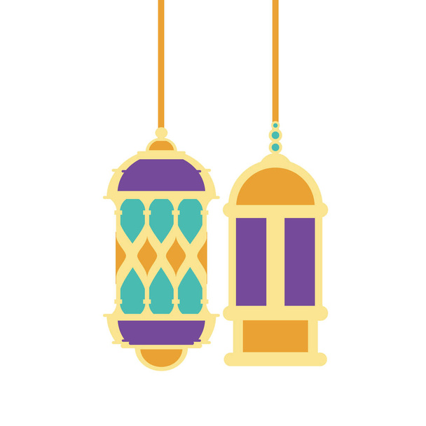 ramadan kareem lanterns hanging icons - Vector, Image
