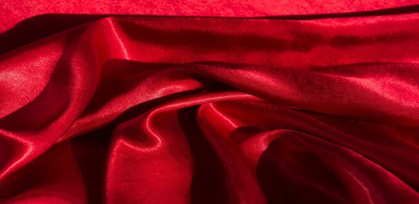 texture, background, pattern, silk fabric of red color. This adorable, soft and shiny fabric has a smooth mink surface ideal for creating your projects. - Fotoğraf, Görsel