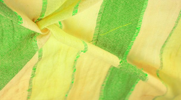 Background texture pattern, ornament, background, silk fabric, large strips of yellow green, separated by a strip of emerald gold, this fabric will decorate your design, you will be the best - Photo, Image