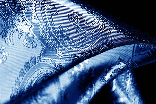 текстура, фон, темно-синий, темно-синий, сапфирин, покрасневшая ткань с рисунком из пейсли. на основе традиционных азиатских элементов - Фото, изображение