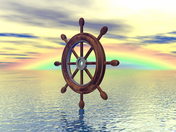 Steering wheel at sea - Фото, зображення