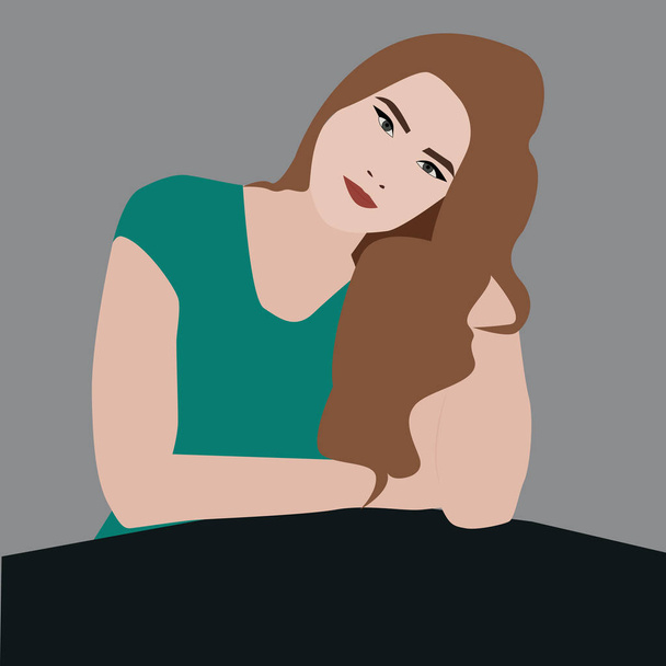 Girl with green shirt, illustration, vector on white background. - Vector, Image
