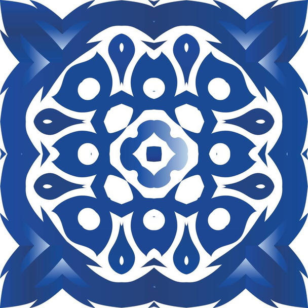 Portuguese ornamental azulejo ceramic. Vector seamless pattern texture. Minimal design. Blue vintage backdrop for wallpaper, web background, towels, print, surface texture, pillows. - Vector, Imagen