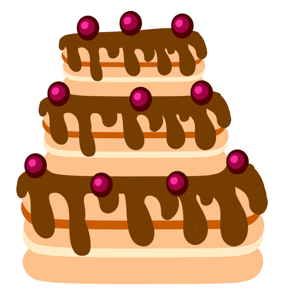 Pastel grande de chocolate, ilustración, vector sobre fondo blanco. - Vector, Imagen