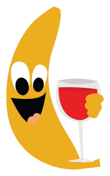 Drunk banana, illustration, vector on white background. - Vector, Image