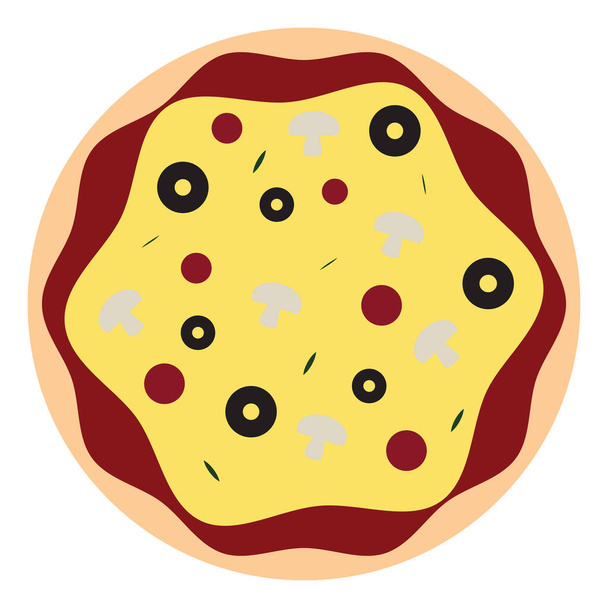 Pizza aux champignons, illustration, vecteur sur fond blanc. - Vecteur, image