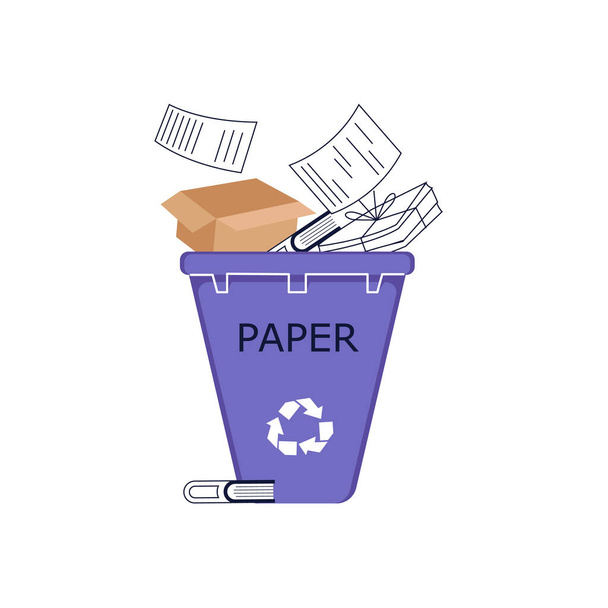 Papierafval in de prullenbak - Vector, afbeelding