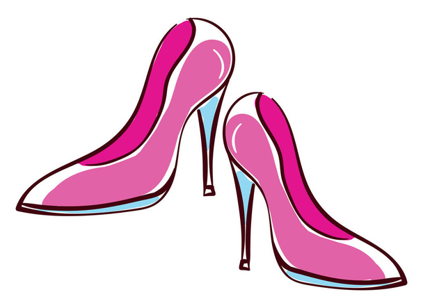 Pink woman shoes, illustration, vector on white background. - Vecteur, image