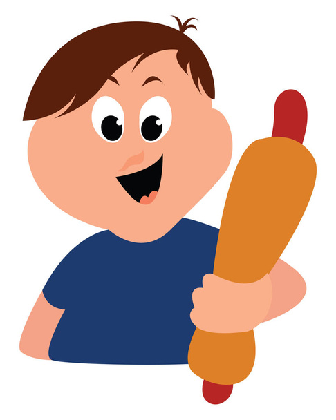 Boy with big hot dog, illustration, vector on white background. - Vector, Image
