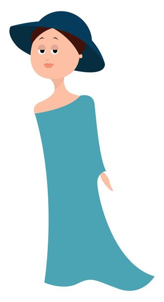 青いドレス、イラスト、白い背景にベクトルの女の子. - ベクター画像