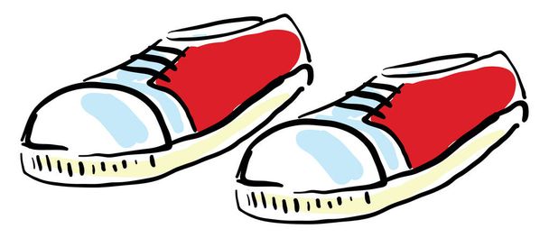 Red sneakers, illustration, vector on white background. - Vektor, kép