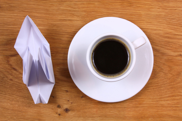 Coffee and paper bird - Фото, зображення